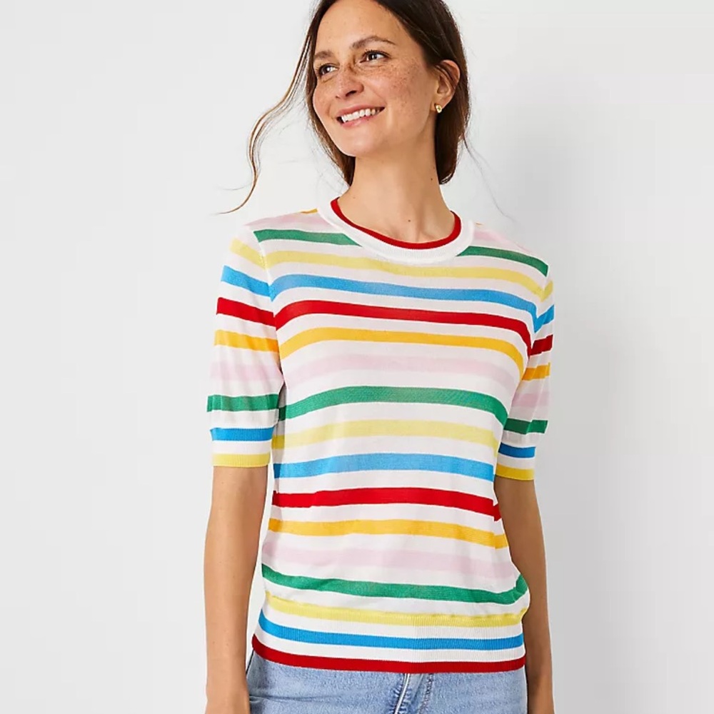 Ann Taylor Multicolor Striped Crew Neck Sweater